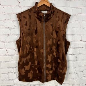 Women’s plus size Vest 1X Brown Full Zip Front Sleeveless Faux Fur Burnout